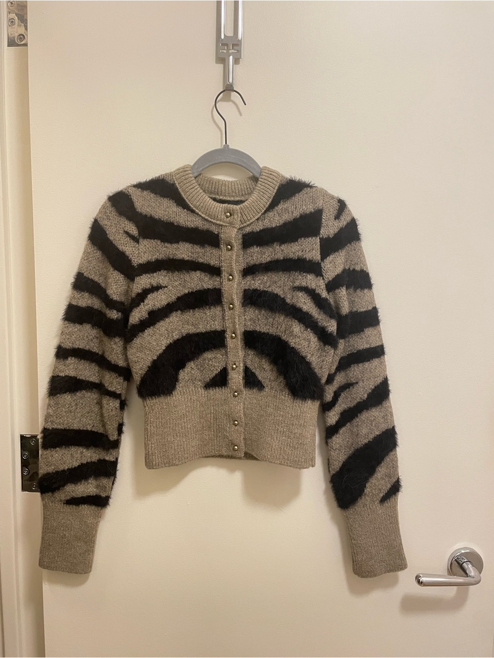 ASOS Taupe and Black Zebra-Stripe Cropped Button Cardigan